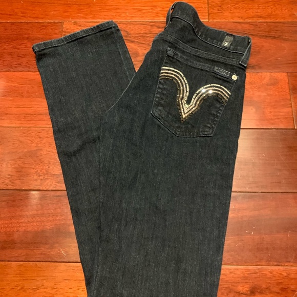 7 FOR ALL MAN KIND Straight Leg Dark Wash Jeans - Picture 5 of 8